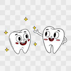 Cute hand-drawn illustration of shiny clean teeth with sparkling effect. Children&rsquo;s dental hygiene posters, educational materials, toothpaste packaging, stickers, and dental clinic designs