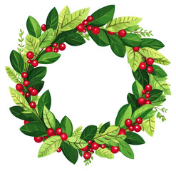Fototapeta premium PNG Stylish Christmas wreath with red berries and green leaves leaf christmas traditional.