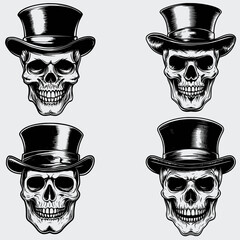 Skull With Top Hat SVG Bundle, Skull Head SVG, Hat SVG, Human Skull SVG, Skeleton SVG, Silhouette, Vector, Cutting File, Cricut, T-shirt, Death