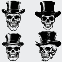 Skull With Top Hat SVG Bundle, Skull Head SVG, Hat SVG, Human Skull SVG, Skeleton SVG, Silhouette, Vector, Cutting File, Cricut, T-shirt, Death
