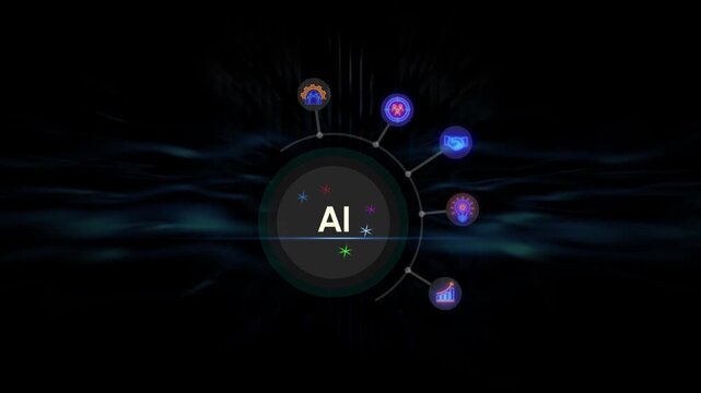 AI acronym with abstract dark background and glowing circular interface artificial intelligence technology