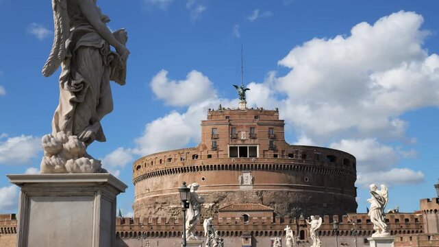 upper section castel sant'angelo also called mausoleum hadrian highlighted rome front of architectural grandeur historic landmark monumental architecture 