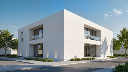 Modern minimalist house under blue sky