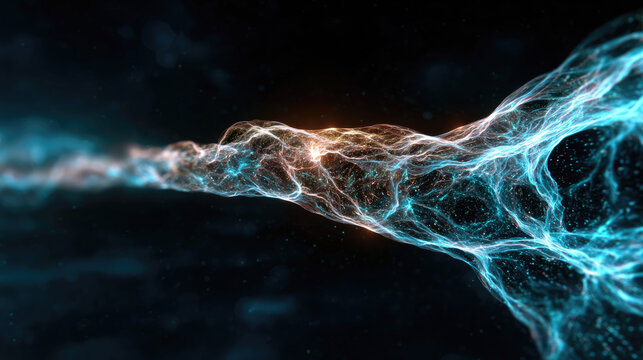 AI neural network visualized as glowing filaments in dark minimalist void — calm precision and light balance, abstract futuristic concept