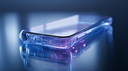 Futuristic transparent smartphone on reflective surface