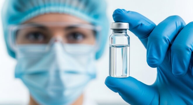 Healthcare professional holding vaccine or drug vial