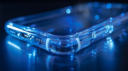 Futuristic transparent smartphone on reflective surface