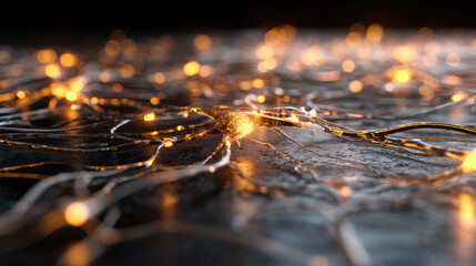 AI neural network visualized as glowing filaments in dark minimalist void — calm precision and light balance, abstract futuristic concept