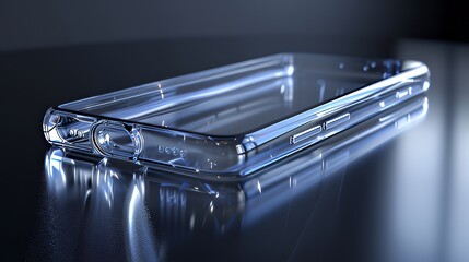 Futuristic transparent smartphone on reflective surface