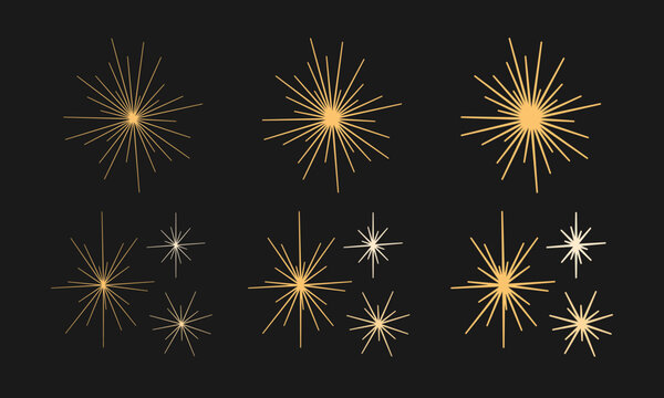 Set of hand drawn flat sparkles, sparklers, fireworks, explosion, stars, glow. Holiday, New Year elements, Christmas star. Isolated vector illustration EPS10