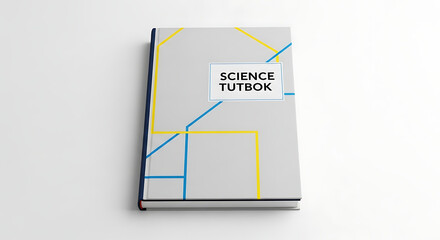 A science textbook with geometric design and the title science tutbok on a white background surface ai generated