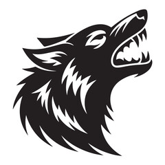 wolf head silhouette howl emblem vector logo design
