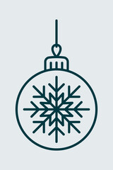 Hanging Christmas tree ball icon. Outlined linear silhouette. Editable strokes. Front and side view. Vector simple flat graphic illustration. Isolated object on a white and blue background. Isolate.