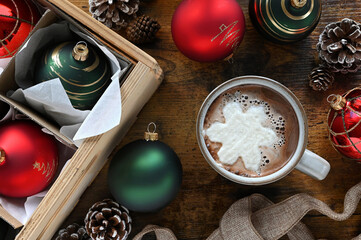 Christmas Hot Chocolate Cocoa with decoration ornaments