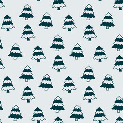 Small blue-green Christmas trees isolated on a white background. Cute monochrome seamless pattern. Vector simple flat graphic hand-drawn illustration. Isolated object on a white background.
