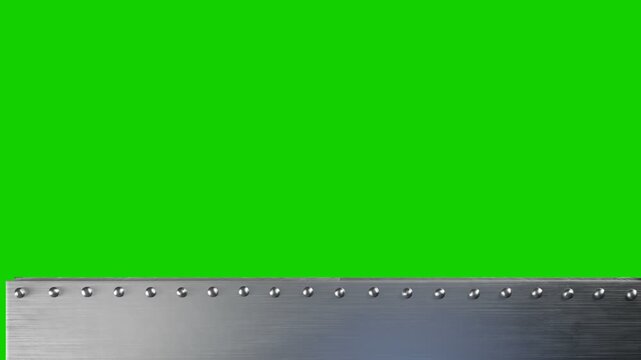 Steampunk iron background with borders and rivets. Iron bunker with an embrasure or window. Isolated with green chromakey, luma matte.