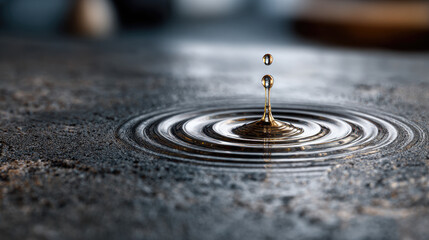 Liquid metal droplet hovering above matte concrete — fusion of organic and mechanical minimalism