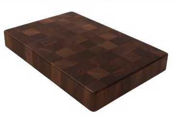 Dark wood end grain cutting board for kitchen use, butcher block design, cooking and food preparation