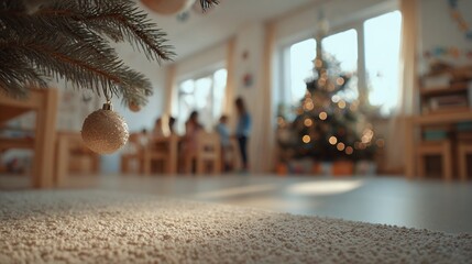 children celebrate christmas in classroom setting