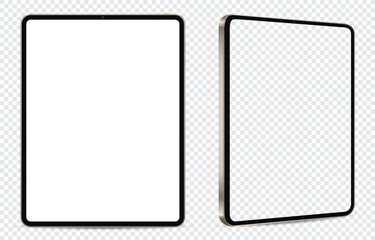 Fototapeta premium Tablet computer mockup. Front and side view with white and empty screen on transparent background.