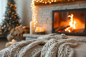 Cozy living room with candles and fireplace