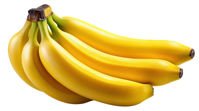Golden Bananas: A close-up shot of a bunch of ripe, vibrant yellow bananas, showcasing their smooth texture and appealing shape.