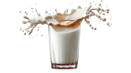Milk splash: Capturing the dynamic moment of a splash, a glass of milk with a hint of chocolate reveals the playful dance of liquid in mid-air.