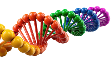 Vibrant DNA Helix: An eye-catching, colorful DNA double helix, symbolizing the core of life and scientific advancement.