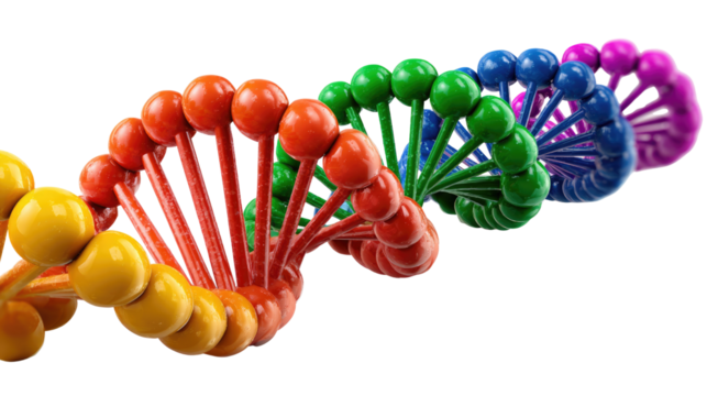 Vibrant DNA Helix: An eye-catching, colorful DNA double helix, symbolizing the core of life and scientific advancement.