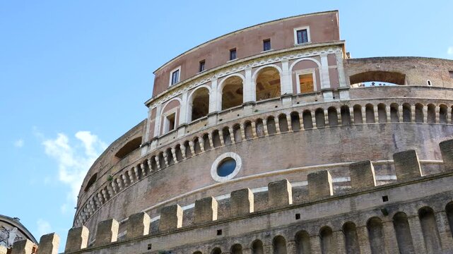 bottom upper castel sant'angelo lights magnificent roof craftsmanship to front top view mausoleum of hadrian rome historic landmark 