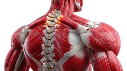 Anatomy of Strength: A detailed anatomical illustration showcasing the intricate musculature and skeletal structure of the back and shoulders, highlighting the power and complexity of the human body.