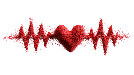 Vibrant Heartbeat: A visual representation of a heart and a heartbeat waveform, crafted with striking red granules. The artwork symbolizes the essence of life, health, and vitality.