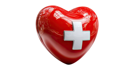 Symbol of Vitality: A vibrant, red heart adorned with a white cross, representing health, care, and the essential life force of well-being.