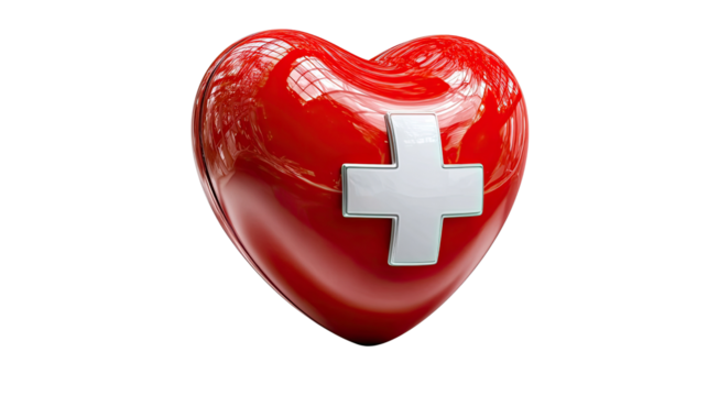 Symbol of Vitality: A vibrant, red heart adorned with a white cross, representing health, care, and the essential life force of well-being.