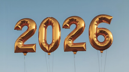 2026 Gold Balloons in the blue sky outdoor ai