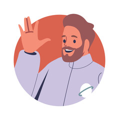 Businessman waving hand greeting gesture
