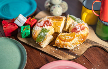 Three Kings' Cake with Christmas decorations