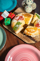 Traditional Three Kings' Cake with colorful decorations