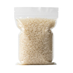 Sealed transparent bag of white rice grain packaging