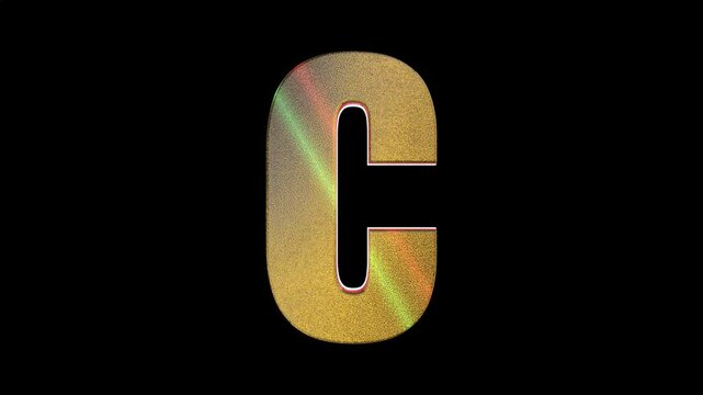 Elegant 3D golden letter C rotating on black stylish loop for branding, titles, or digital design.