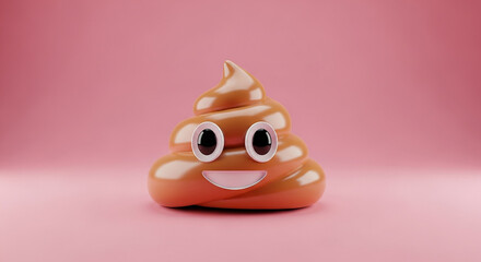 Smiling 3D Poop Emoji with Happy Face on Pink Background
