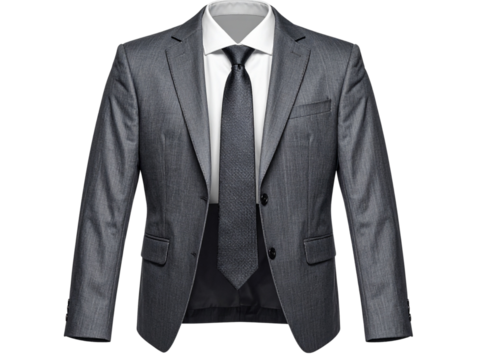 Gray Men's Business Suit Jacket with White Shirt and Dark Tie
