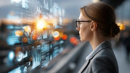 Data Visionary: A focused business person contemplates the complex interplay of data visualizations, navigating the intricacies of digital information. - Powered by Adobe