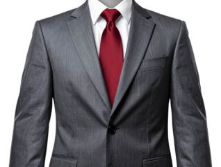 Black Men's Business Suit Jacket with White Shirt and Red Tie