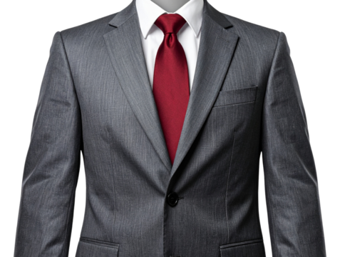Black Men's Business Suit Jacket with White Shirt and Red Tie
