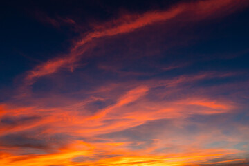 Vibrant Fiery Sunset Cloudscape Texture and Background