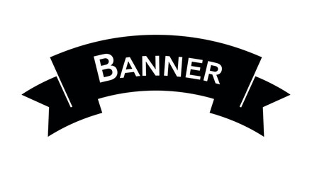 Black silhouette of a curved ribbon banner with the word "banner" in bold white letters, designed for announcements or decorative purposes.