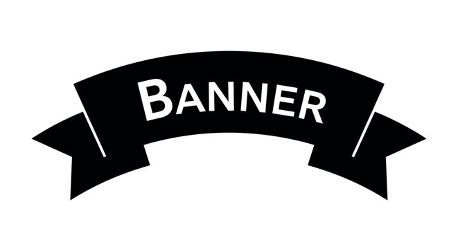 Black silhouette of a curved ribbon banner with the word "banner" in bold white letters, designed for announcements or decorative purposes.