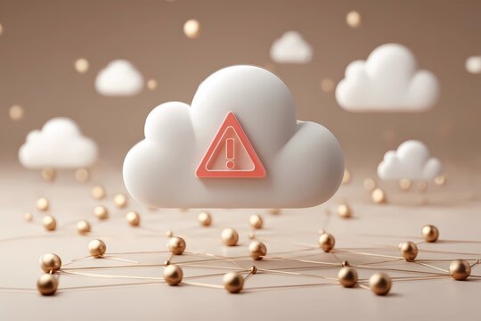 Cloud with caution symbol represents warning for data security and connectivity issues in digital networks
