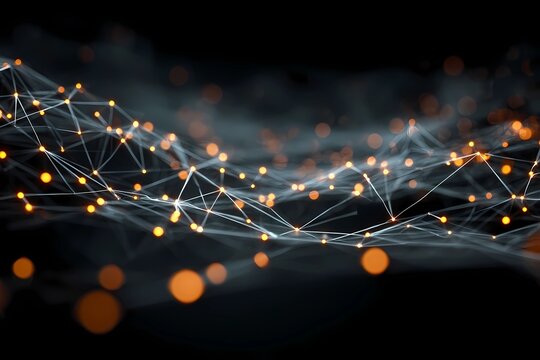 Abstract representation of digital connections with glowing dots and lines against a dark background